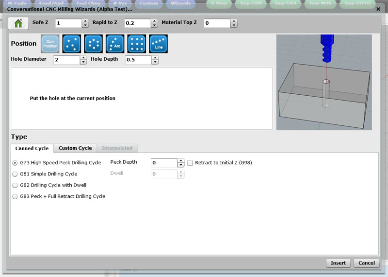 Conversational CNC Hole Wizard